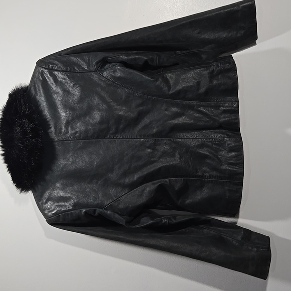 GUESS Black Faux Fur Collar Leather Jacket M - Picture 4 of 12